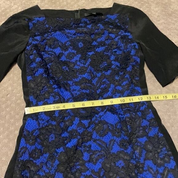 Tibi Royal Blue and Black Lace Short Sleeve Shift Dress 4 - Picture 9 of 12